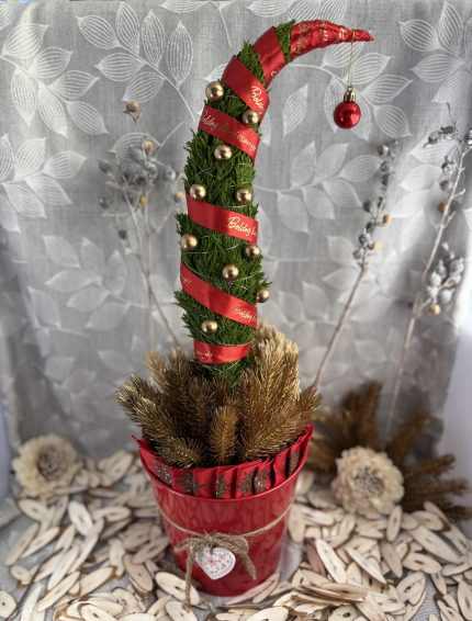 DIY Élő Grincsfa arany-piros kb. 60 cm magas