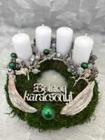 DIY ezüst-fehér moha adventi koszorú