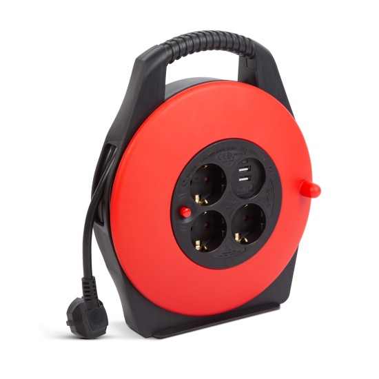 Kábeldob műanyag tartóval 10 m ( 3 db CEE aljzattal és 2 db USB bemenettel)