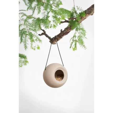 LISA kerámia madáretető bézs - kézzel készített 16x14x16